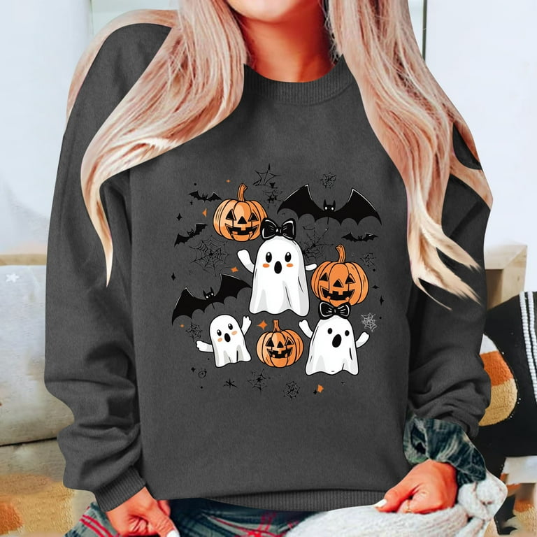 Womens Halloween Sweatshirts Pumpkin Funny Graphic Sweater Cute