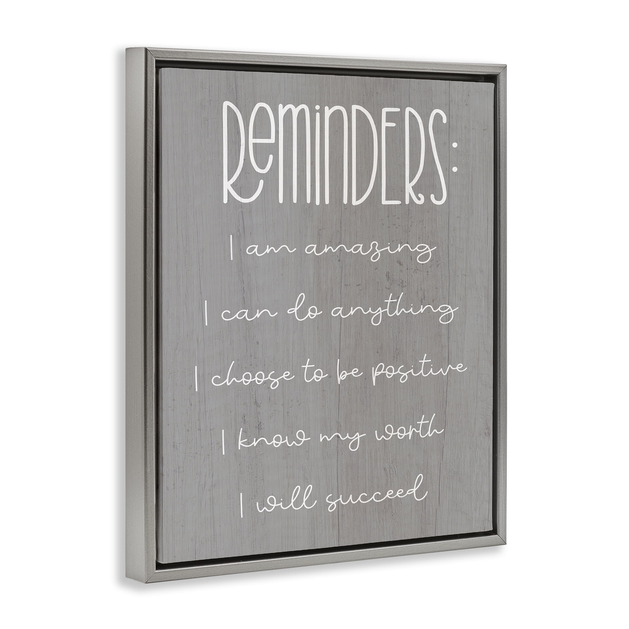 Stupell Industries Self Confidence Reminders Text & Numbers Painting Gray Floater Framed Canvas Art Print Wall Art, 17 x 21