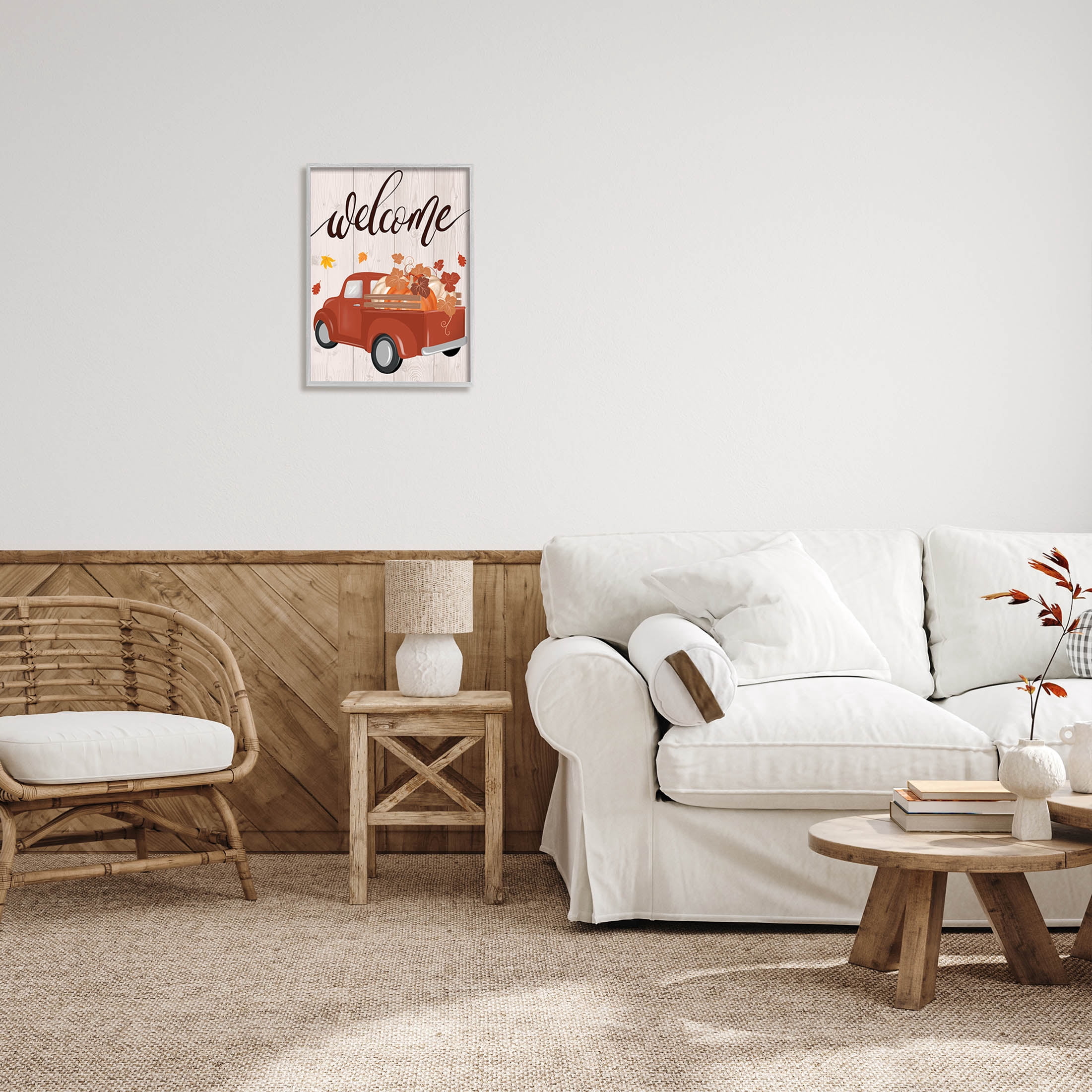 Stupell Industries Welcome Country Pumpkin Truck Graphic Art Gray Framed Art Print Wall Art, Design by Jo Taylor