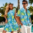 thumbnail image 3 of Jeiento Tropical Leaves Couple Matching Outfits Dress for Women Tank Dresses Mens Hawaiian Shirt Tiered A Line Summer Dress Blue Matching Beach Outfits for Couples, 3 of 6
