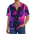 thumbnail image 1 of Xecao Neon Toy Cat Reflections Pattern Men's Short-Sleeve Cuban Collar Button-Down Shirt with Chest Pocket Lightweight Tropical Vacation Shirt-Small, 1 of 5
