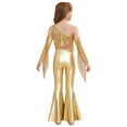 thumbnail image 2 of TTAO Kids Girls 70s Disco Clothes Set Shiny Metallic Fringed Crop Top And Bell-bottom Pants Wedding Birthday Partywear Gold 10, 2 of 7