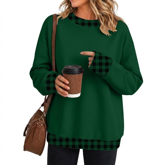 Hontri Oversized Sweatshirts for Women Crewneck 2026 Fall Outfits Long Sleeve Pullover Sweatshirt, Soft Loose Basic Tops, Casual Lounge Work Daily Wear, Fashion Travel Clothes Blackish Green L