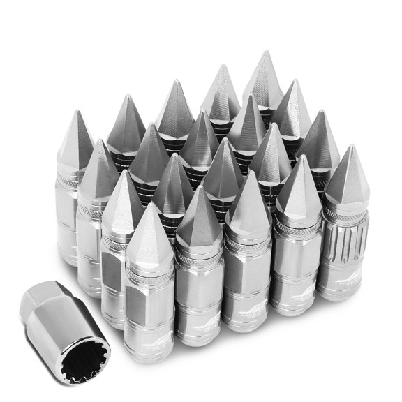 J2 Engineering LN-T7-012-15-SL J2 Engineering 7075 -T6 Forged Aluminum M12X1.5 16Pcs 80mm Height Spiky Cap Lug Nut Set w / 4Pcs Lock+Key (Silver)