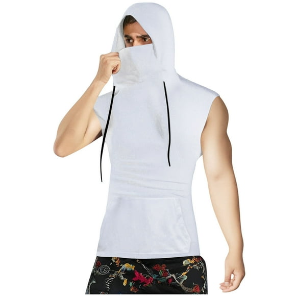 Mlzmgr Tank Tops Men Hoodie for Men with Mask Drawstring Sleeveless Stretchy Running Witch Pockets
