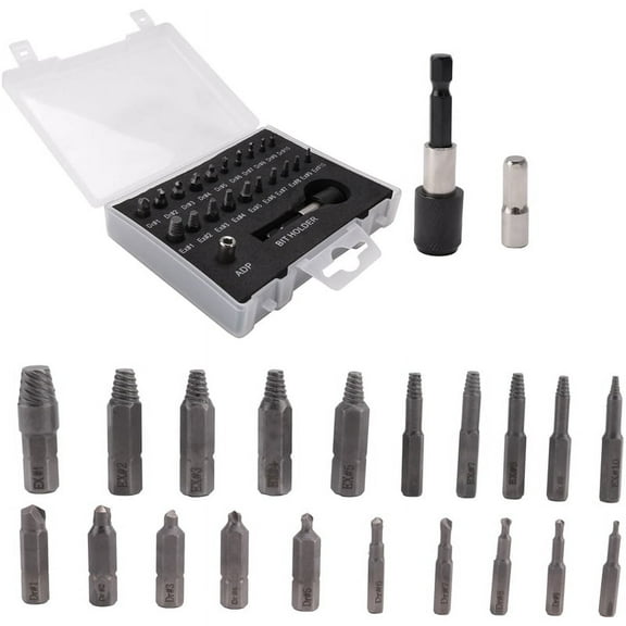 Damaged Screw Extractor Set,22 PCS Stripped Kit, HSS Broken Remover Set with Bit & Socket Adapter