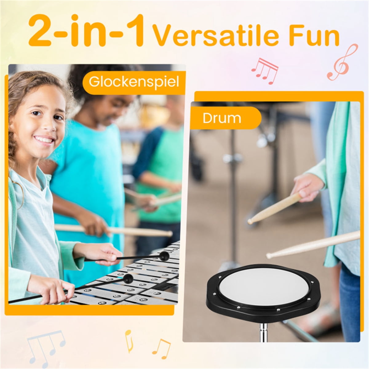 30 Notes Percussion Glockenspiel Adjustable Stand 23in-38in 22.5x14.5in Surface 10.8lbs Aluminum Bells 2.5 Octave Range Beginner Practice Kit Mallets Drumsticks 8in Pad Music Stand Carrying Bag