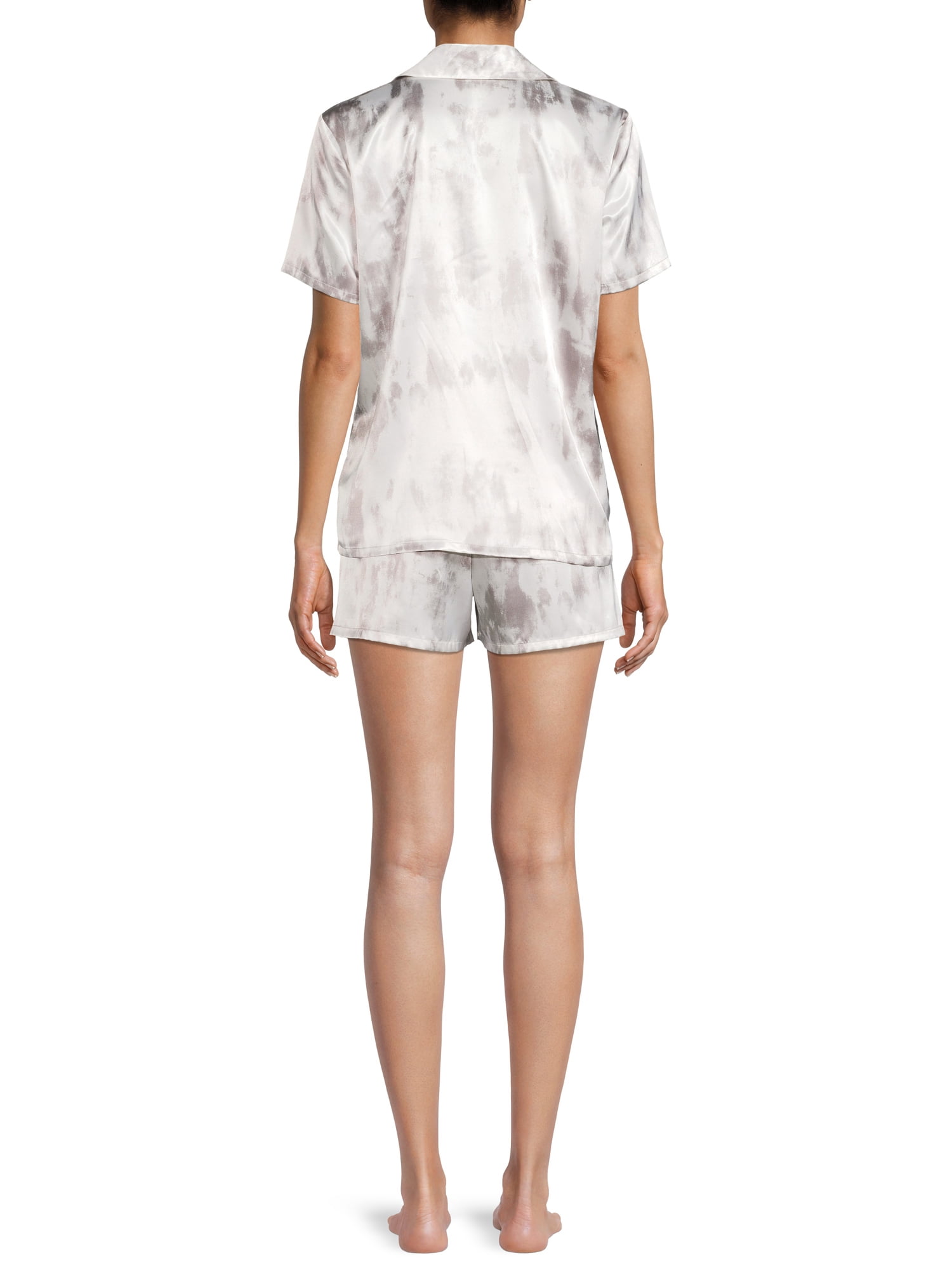 Sealy Sleepwear Women's Satin Notch Collar Sleep Top and Shorts Pajama Set with Pillowcase, 3-Piece
