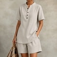 thumbnail image 2 of Arlun Womens Linen 2 Piece Sets Neck Button up Short Sleeve Shirts and Wide Leg Shorts Set Summer Relaxed Fit Casual Two Piece Outfits Solid Color Matching Set Daily Wear Grey S, 2 of 5