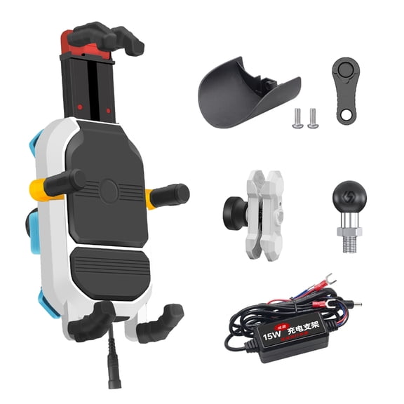 Aluminum Alloy Motorcycles Phone Mount with 15W Chargers & Shock-absorbing Handlebar Cellphone Mount