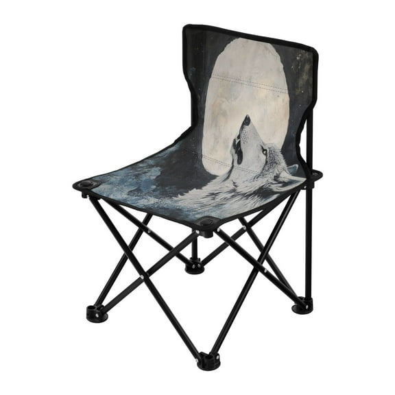 Outdoor Folding Chair 14.46x14.46x22.83 Inches, Camping Folding Chair Easy to Carry Ideal for Outdoor Picnics Camping Park Fishing White Wolf under The Moon