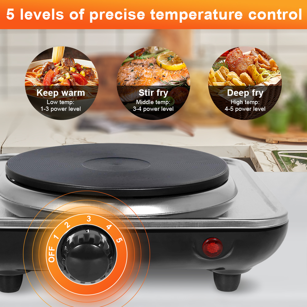 Uten Electric Single Burner, 1000W Cooktop with 6" Cast Iron Hot Plate for Frying, Cooking, Silver