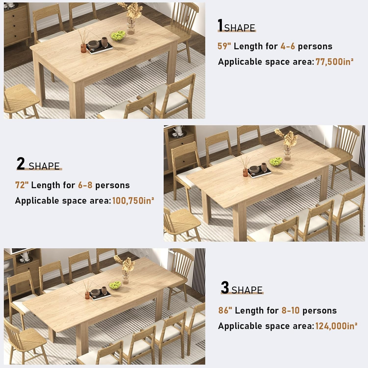 ChVans Large Mobile Extendable Dining Table for 6-10, Modern Wood Kitchen Table Rectangular Table for Dining Room, Living Room