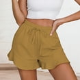 thumbnail image 2 of JIAYUE Women's Shorts Cozy Classic Solid Color Ruffle Hem Elastic High Waist Drawstring Casual Stylish Female Bottoms, 2 of 5