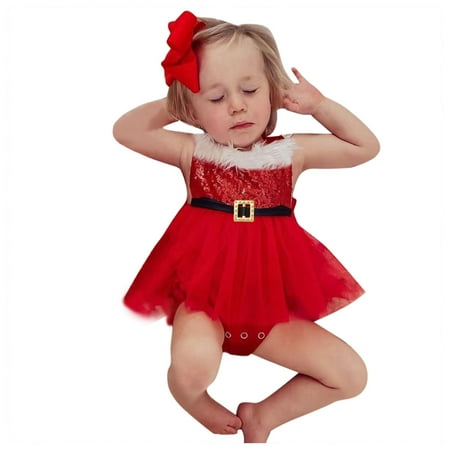 

Infant Girls Bodysuits Tulle Skirt Backless Christmas Santa Sleeveless Baby Clothes Newborn Kids Children Loose Fashion Outwear Leisure Spring Summer Rompers Jumpsuits