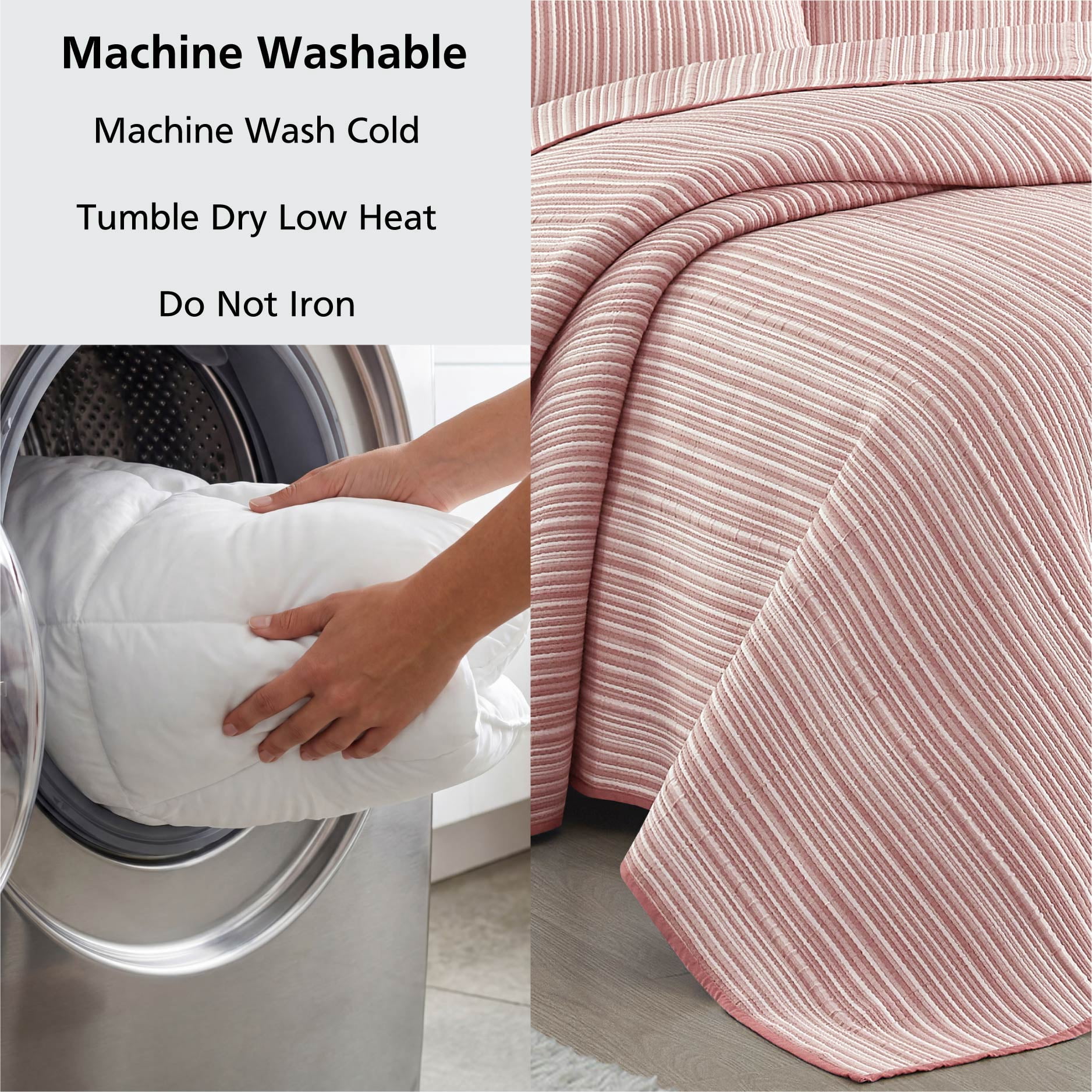 Mainstays Essentials Full/Queen Stripe Quilt, Red Rust Coverlet, Lightweight & Reversible Bedding
