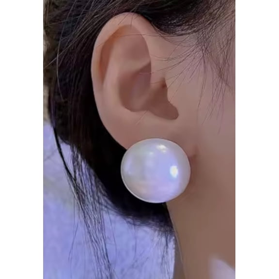 Modern Big Simulated Pearl Half Round Stud Earrings Daily wear Women Fashion Jewelry