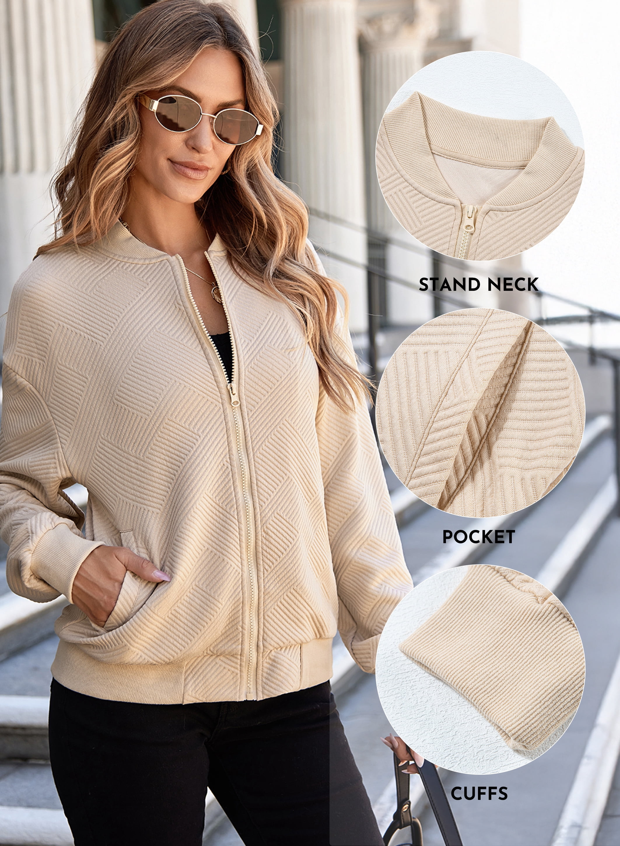 Eytino Womens Bomber Jacket Womens Jackets Coat Casual Long Sleeve Stand Collar Zip Up Lightweight Fall Jackets with Pockets Green