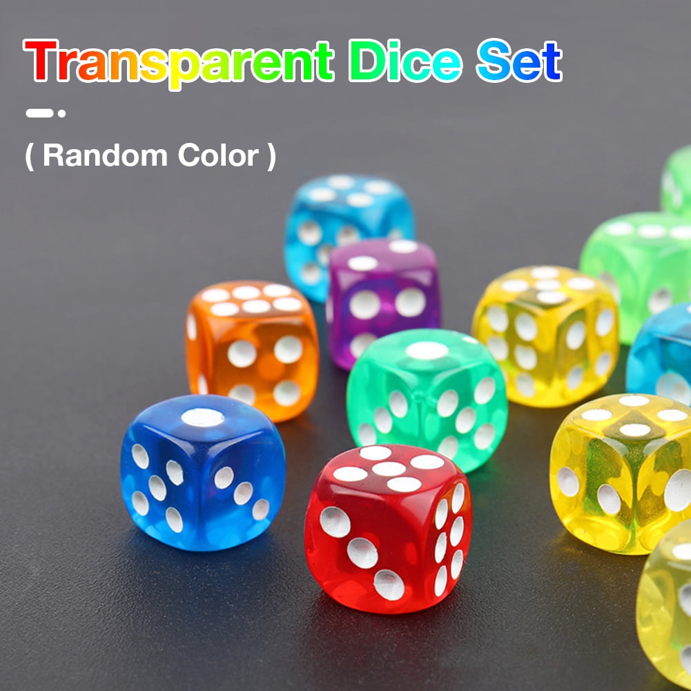 6 x Playing Dice 6 Sided Gaming Fun Toy Bulk Board Game Colour Transparent Play 