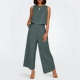 thumbnail image 2 of Women's Solid Color Linen 2 Piece Set - Sleeveless Crop Top & Wide Leg Pants with Side Pockets for Summer, 2 of 6