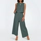 thumbnail image 2 of Conjunto de dos piezas de lino de color liso para mujer: top corto sin mangas con botones y pantalones de pierna ancha, tejido transpirable para el verano, 2 of 8