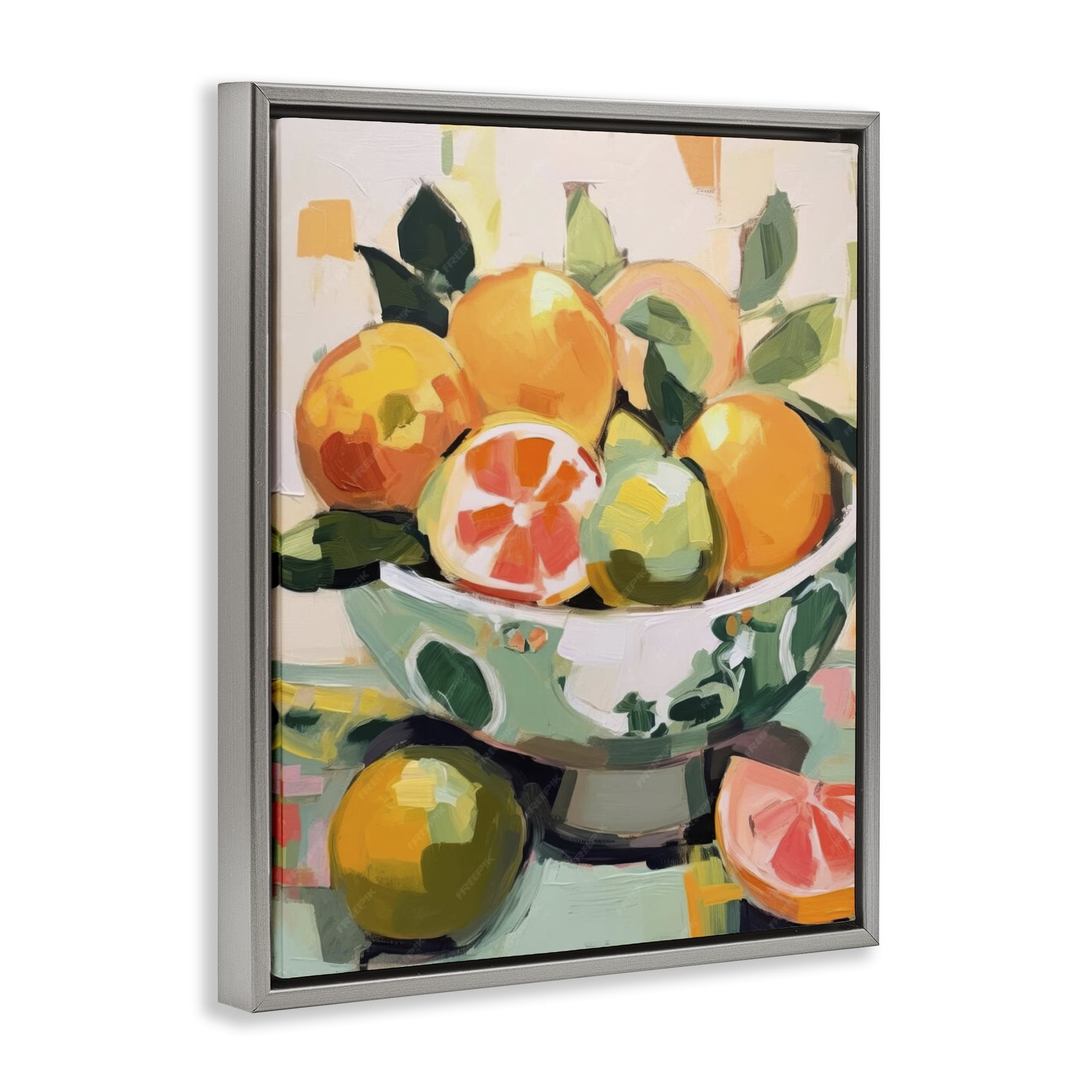 Stupell Industries Fruit Basket Abstraction Food & Beverage Painting Gray Floater Framed Canvas Art Print Wall Art, 17 x 21