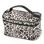 Unique Bargains Leopard Print Mirror Pockets Polyester Makeup Cosmetic Bag for Lady