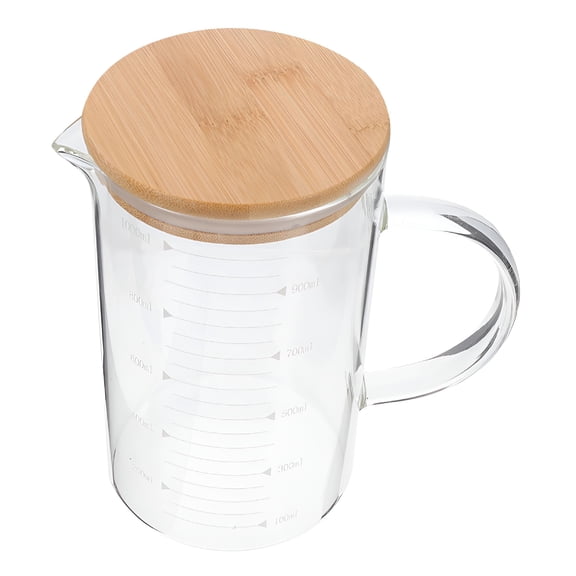 ACDANC Glass Water Pitcher with Wooden Lid and Handle-1000ml