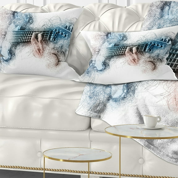 Designart Man Playing A Guitar Watercolor - Contemporary Throw Pillow - 12x20