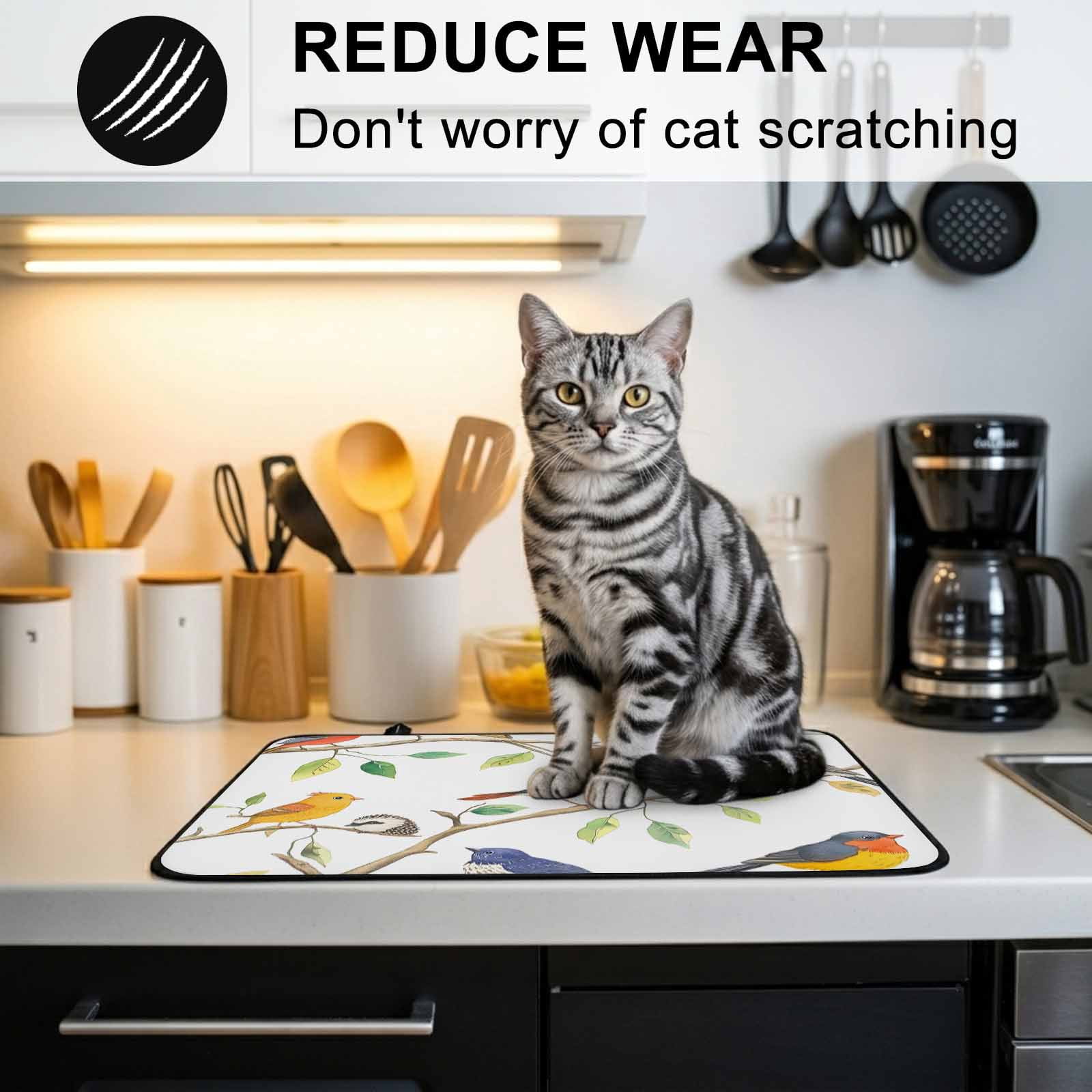 Watercolor Birds Stove Top Cover for Electric Stove, Heat-proof & Non Slip Glass Top Stove Cover Protector, Spring Botanical Leaf Branch Modern Kitchen Flat Cooktop Rubber Mat 24x21 Inches
