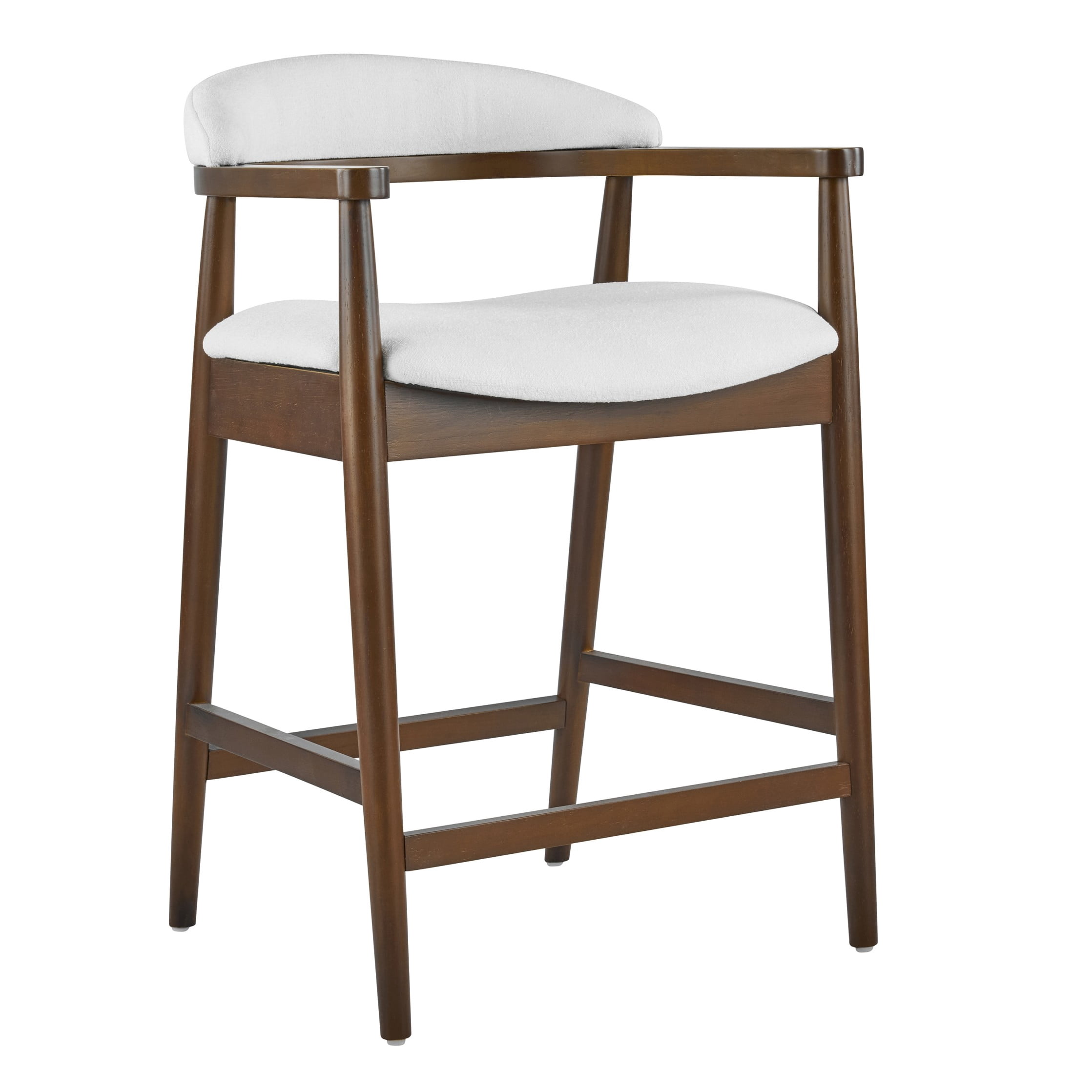 Christopher Knight Home Mid-Century Wooden Counter Stools with White Upholstery, Walnut, Set of 4