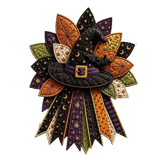 Halloween Quilted Pumpkin Door Hanger, Fabric Patchwork Wall Decor, Autumn Fall Home Front Door Ornament