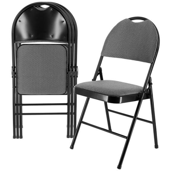 Elama 4 Piece Metal Folding Dinner Chair with Padded Seats and Top Handle in Gray