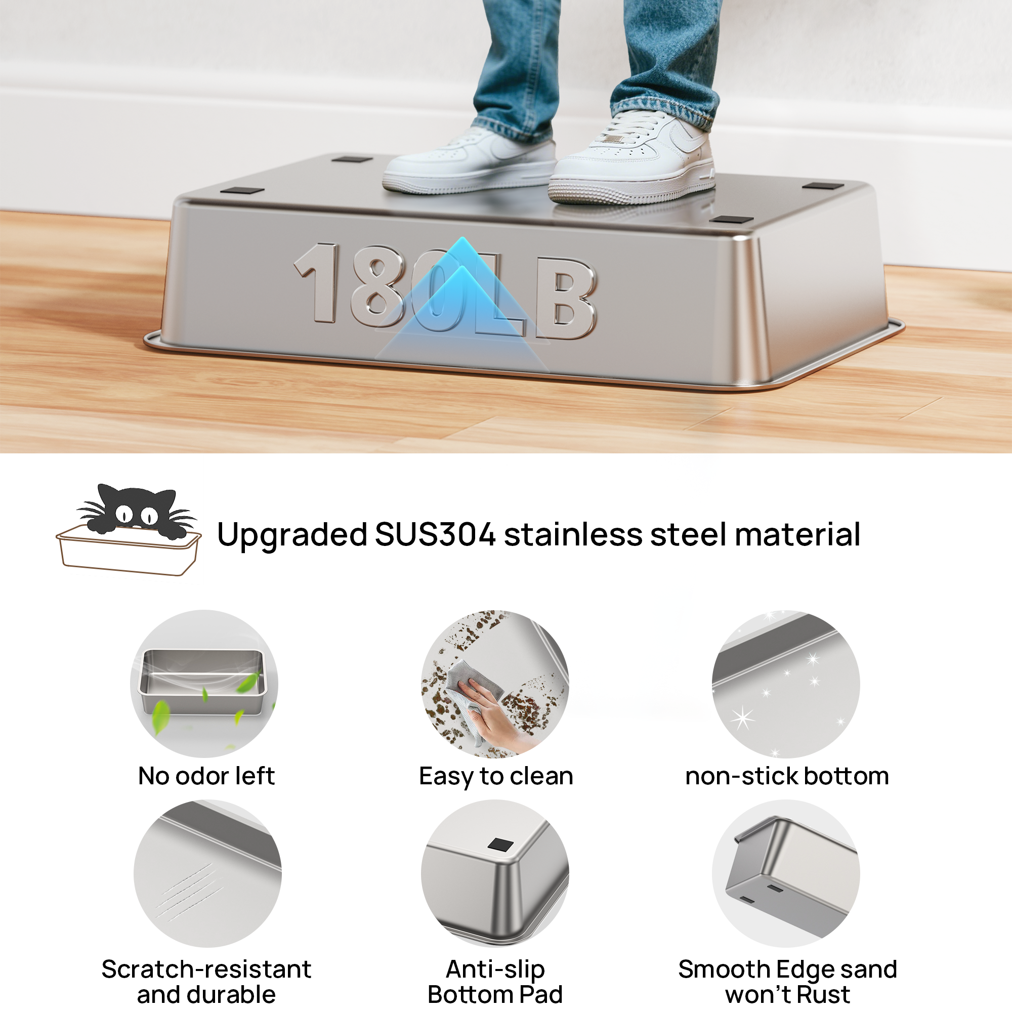 Stainless Steel Litter Box: Enclosed Cat Litter Box with Flip Lid Self Cleaning and High Sided Top Entry Design, XL Extra Large Metal Kitty Litter Pan Tray for Big Cats, Built-In Carbon Filter Pouch