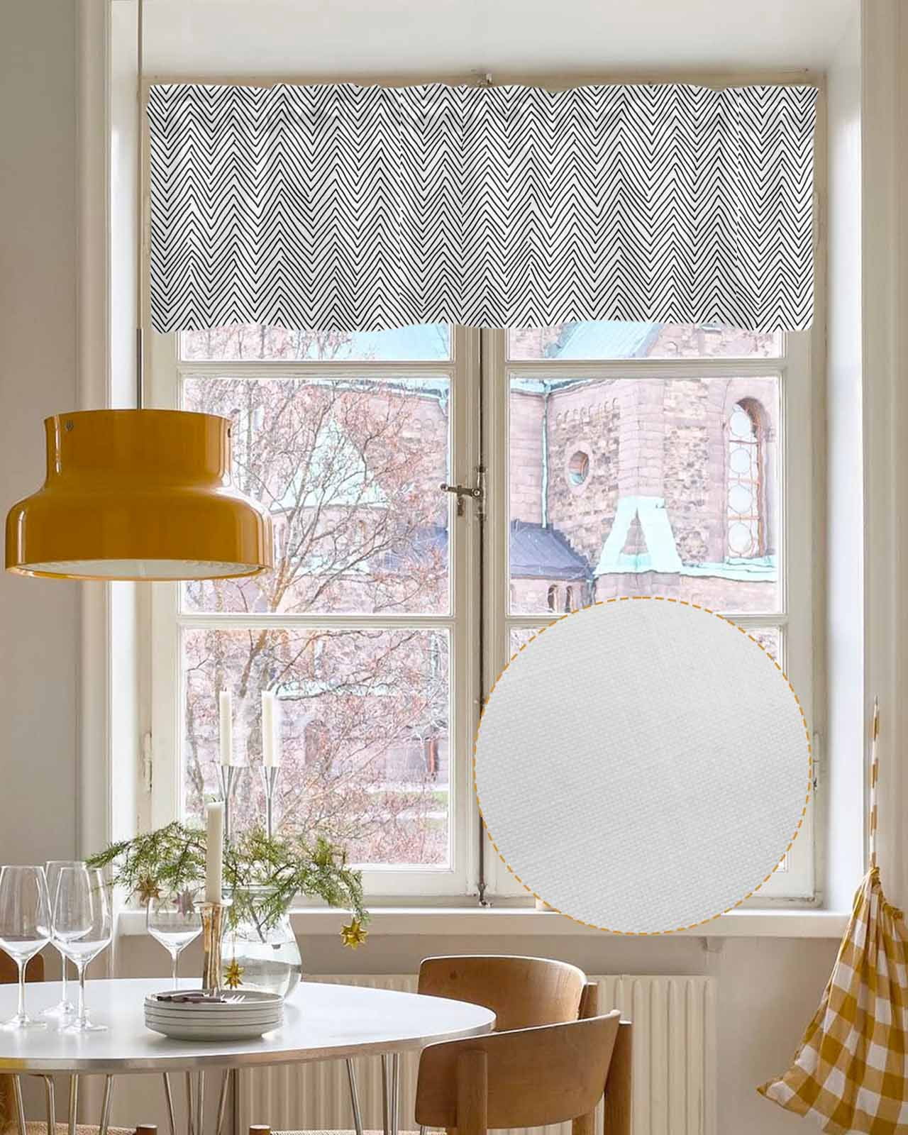 White Black Stripe Kitchen Valances for Windows Farmhouse Linen Window Valance Curtain for Living Room Window Treatment Modern Abstract Art Moire Striped Valance Rod Pocket Topper Drape, 54 x 18 Inch
