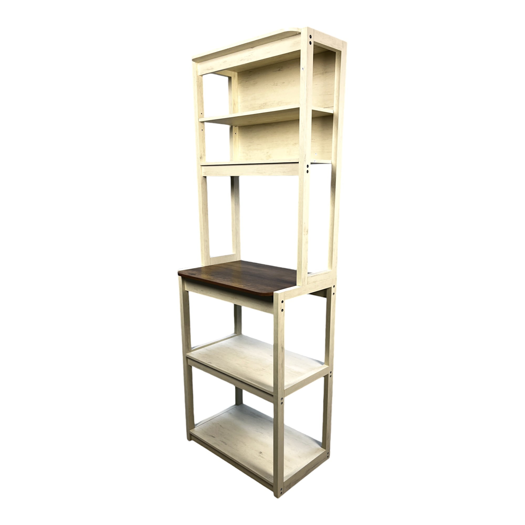 5-Tier Bakers Rack, Kitchen Storage Shelf and Microwave Stand with Coffee Bar, Particle Board Organizer for Pantry, 23.62 Inch, Brown and White