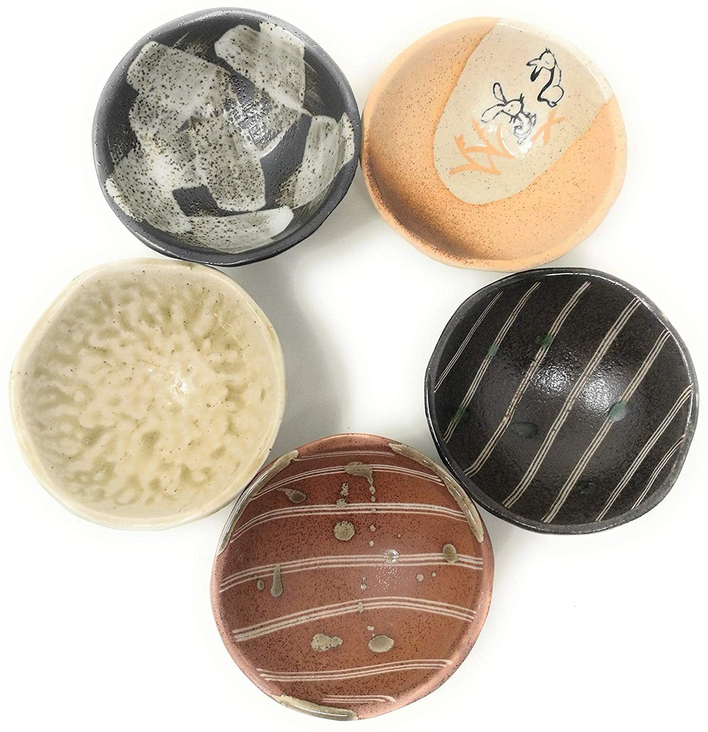 TJ Global Set of 5 Small Japanese Pottery Ceramic Sauce Bowls Dishes