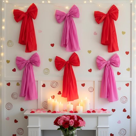 JEWLALO 6PCS Valentines Day Decor, Large Wall Bow 24" Valentines Giant Bow Hanging Decor Wreath Cute Pink Red for Valentines Window Door Wedding Home Indoor Outdoor Holiday Party