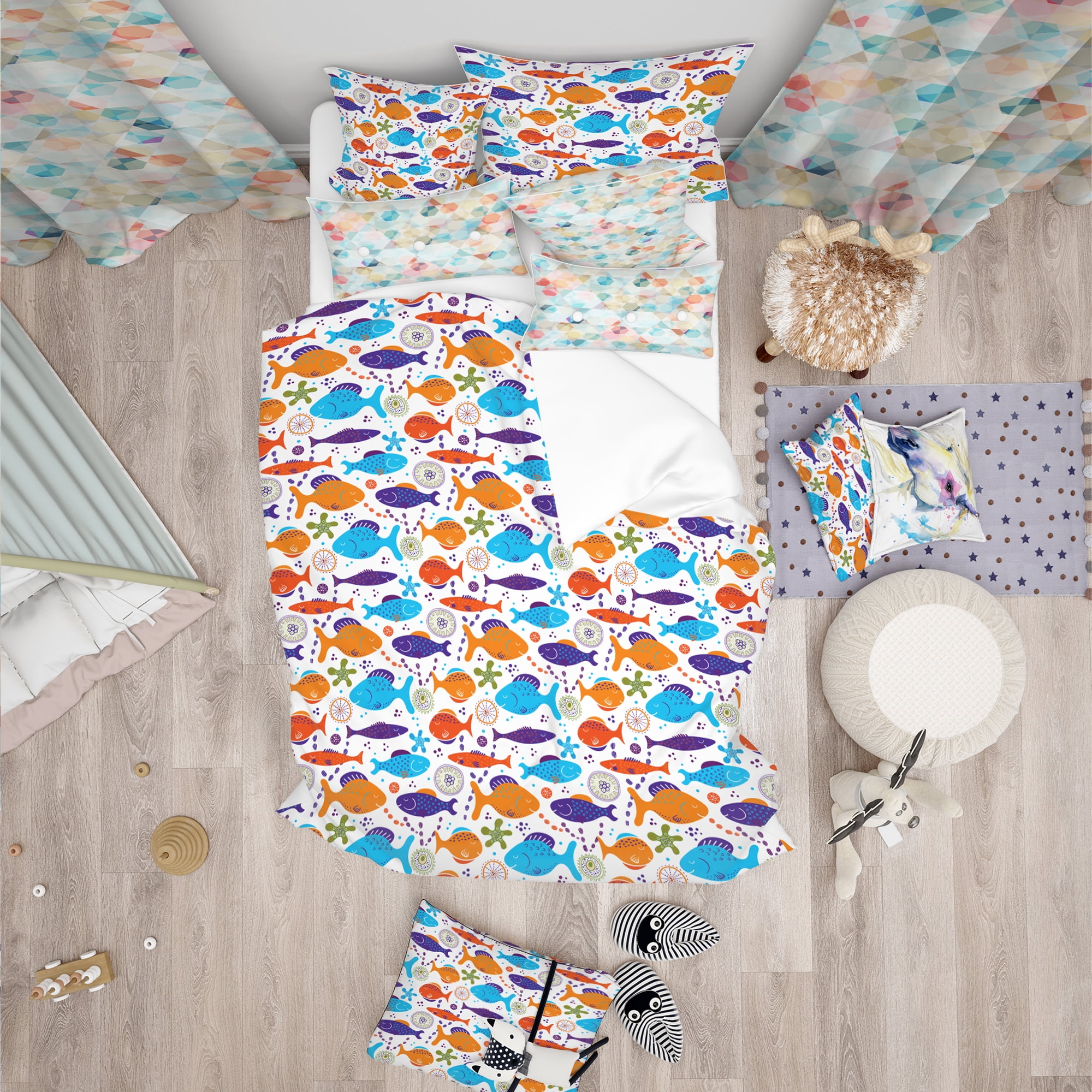Designart 'Fish Pattern' Duvet Cover Set