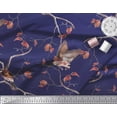 thumbnail image 3 of Soimoi Blue Silk Fabric Dry Leaves & American Goldfinch Bird Print Fabric by The Yard 44 Inch Wide, 3 of 3