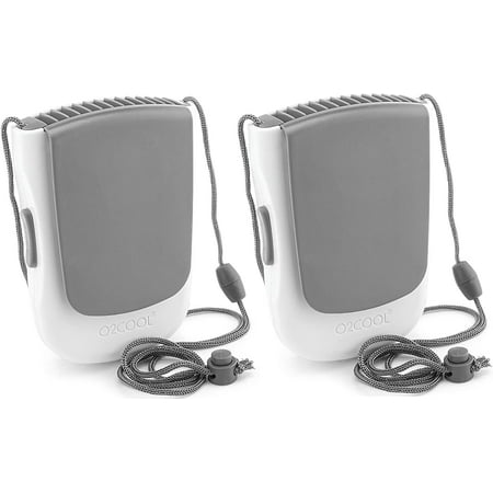 

O2COOL Deluxe Battery Powered Necklace Fan Hands-Free Personal Cooling Fan w/ Adjustable Lanyard Table Top Stand + Wearable Clip Grey