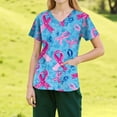 thumbnail image 2 of NAMTYQX Scrub Shirts for Women Baggy V Neck Floral Breast Cancer Shirt Blue Size S, 2 of 4