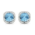 thumbnail image 2 of Jewelili 10K White Gold 5x5 MM Cushion Shape Swiss Blue Topaz and 1/10 Cttw Natural White Round Diamond Stud Earrings, 2 of 6