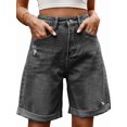 thumbnail image 3 of Women'S High Waist Long Jean Shorts for Women Ripped Distressed Jeans Short Black & Gray M, 3 of 9