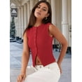 thumbnail image 5 of Women'S Sleeveless Round Neck Slim Fit Ribbed Button Vest Red S, 5 of 7