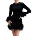 thumbnail image 5 of Women Long Sleeve Furry Patchwork Bodycon Mini Dress Sexy Plush Trim Slim Fit Dress Party Christmas, 5 of 6