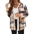 thumbnail image 3 of Chaqueta de Franela A Cuadros con Botones, Estilo Casual, Larga, con Bolsillos, Ideal para Otoño. Caqui Oscuro L, 3 of 8