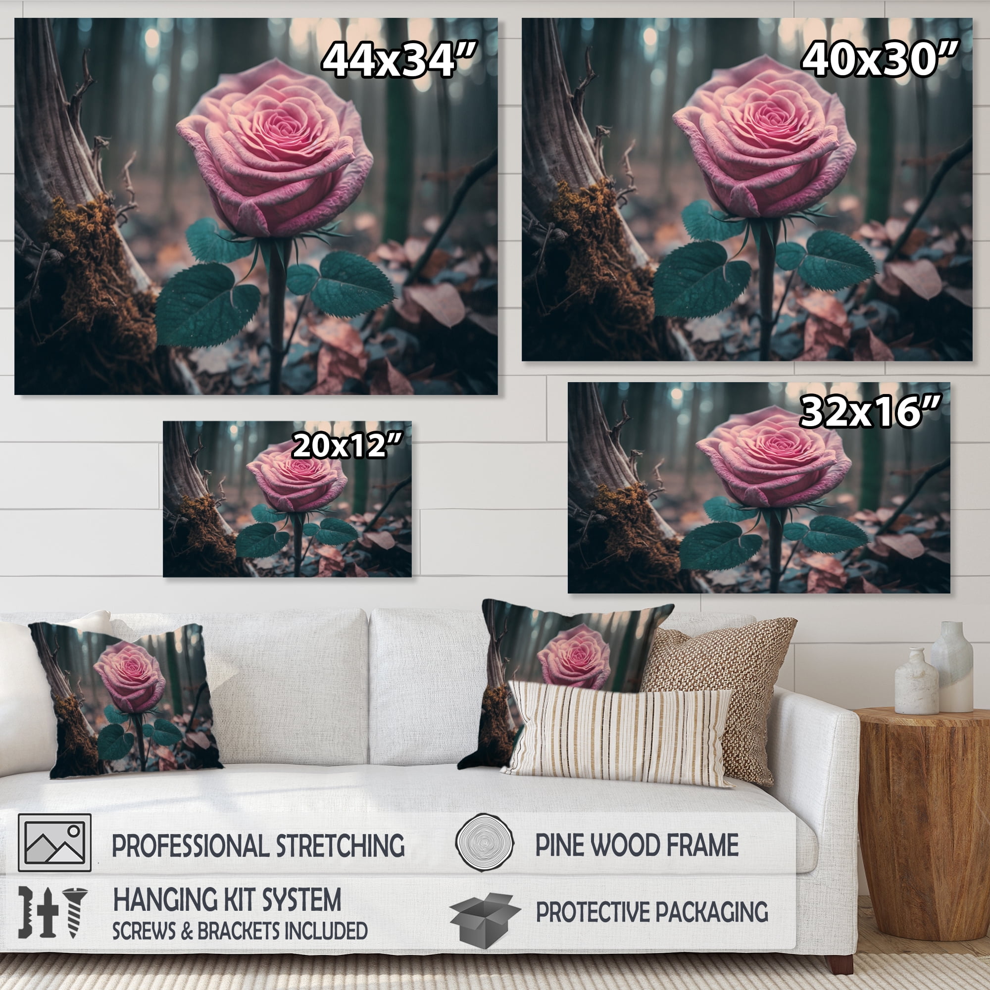 Designart A Blooming Pink Roses In Winter Canvas Wall Art