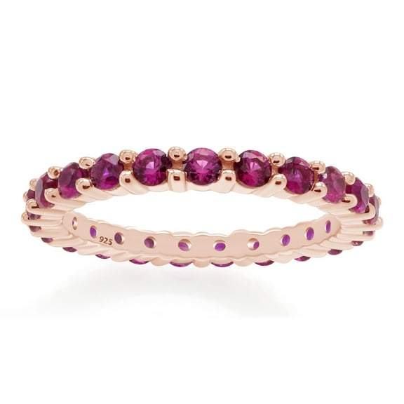 Ruby Round Cut Stackable Eternity Band Ring For 14k Rose Gold Over Sterling Silver Jewelry For Womens Ring Size-10