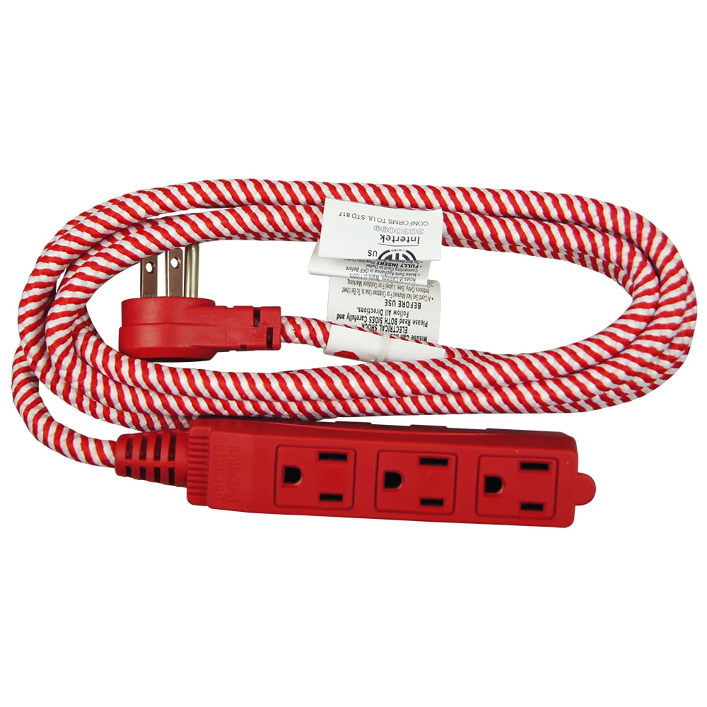 Hyper Tough 3-Outlet 9 FT Fabric Candy Cane Extension Cord